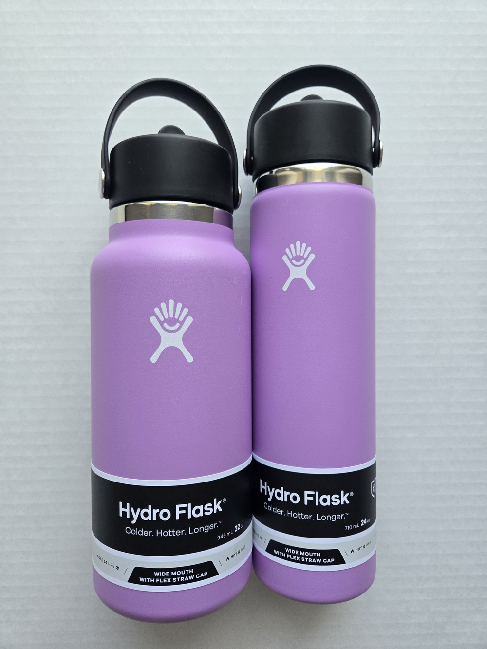 Set Of TWO Hydro Flask Purple Bottles With Flex Straw Lids - 32 Oz And 24 Oz NEW